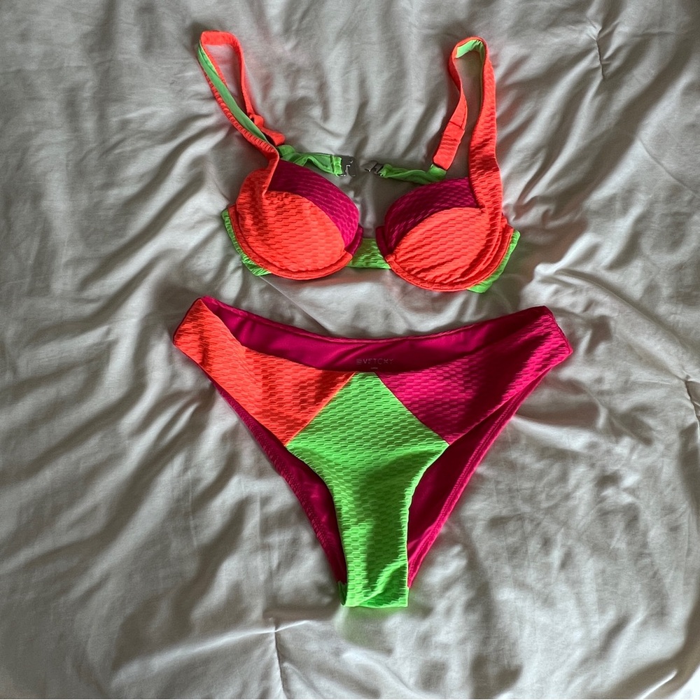 Vetchy Neon Colorblock Bikini Set - Hot Pink, Orange & Lime - Picture 2 of 10